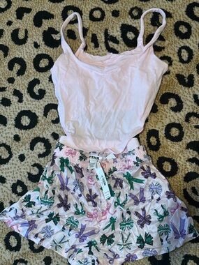 PINK Victoria's Secret Light Pink Cami & Printed Bow Sleep Shorts Set